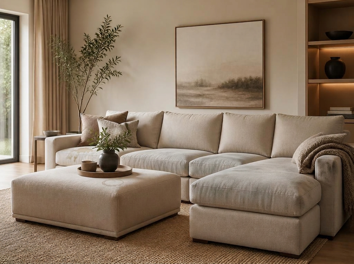 Sample before view of a naturally soiled cream sectional